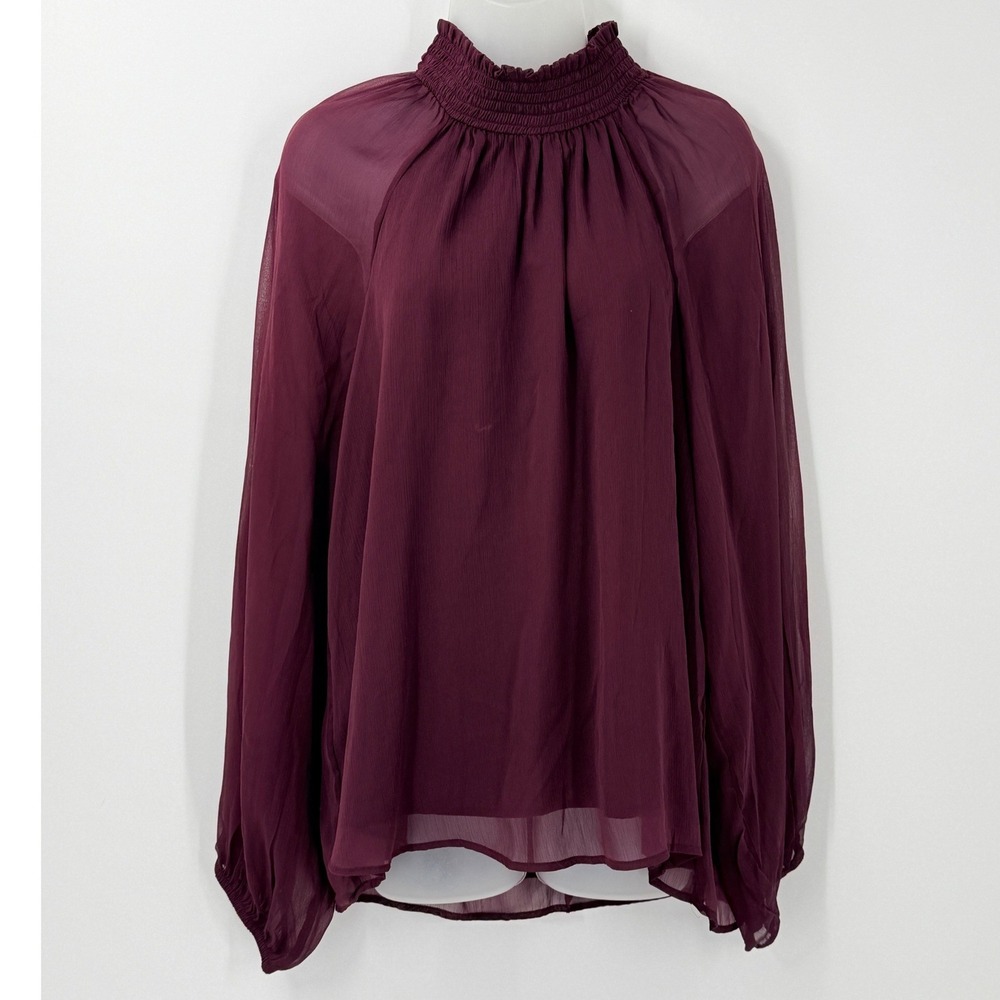 NWT Whimsigoth witchy vampy Joie Deep Wine Smocked Mock Neck top womens sz XL